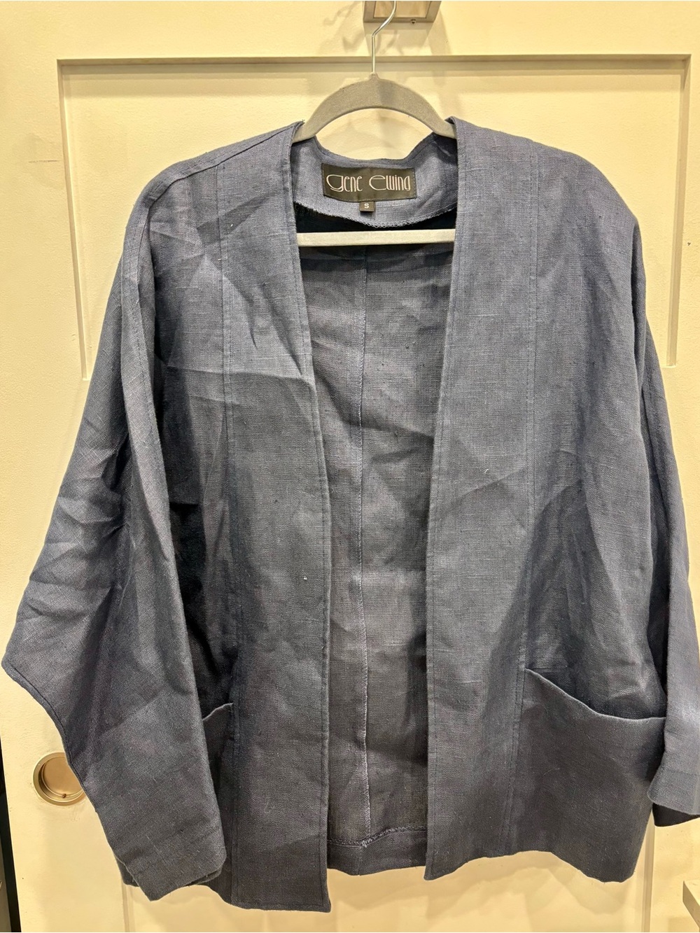 Gene Ewing Vintage Saks Fifth Avenue Open-Front Blue Linen Blazer Oversized